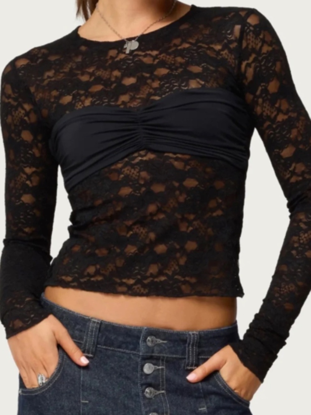 Rosette Bandeau Sheer Lace Top Edikted
